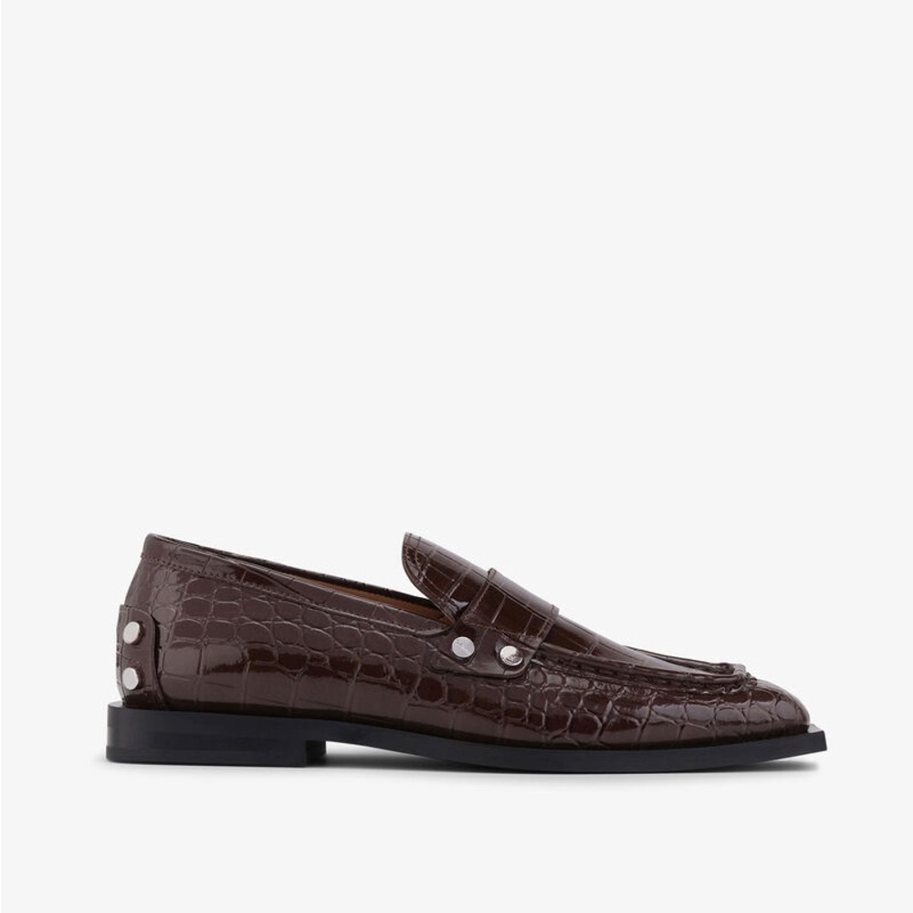 Ganni Rich Brown Croc-Patterned Loafers